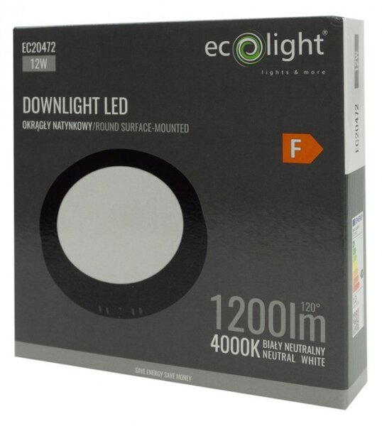 LED stropné svietidlo na stenu, okrúhle, 12W, 1200lm, čierne, 4000K
