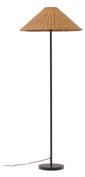 Stojacia lampa s ratanovým tienidlom v čierno-prírodnej farbe (výška 154 cm) Urania – Kave Home