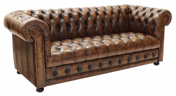 Pohovka dvojmiestna Chesterfield Manchester z pravej hovädzej kože Whisky