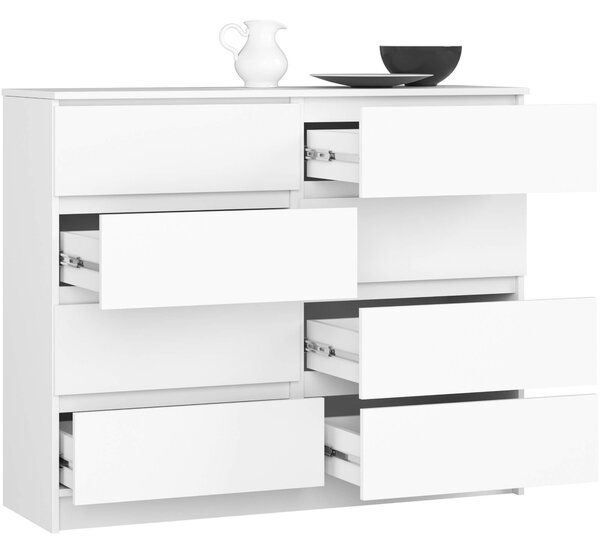 Ak furniture Komoda Kuba 120 cm 8 zásuviek biela
