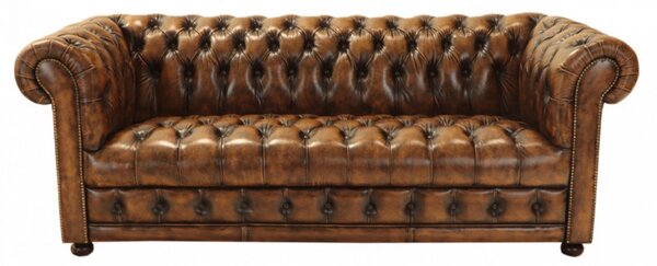 Pohovka dvojmiestna Chesterfield Manchester z pravej hovädzej kože Whisky