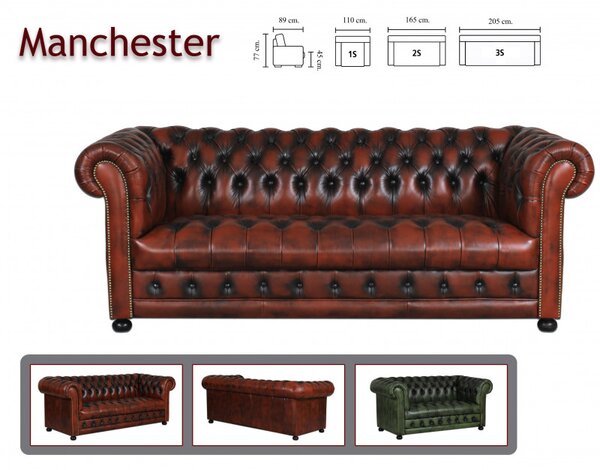 Pohovka dvojmiestna Chesterfield Manchester z pravej hovädzej kože Whisky