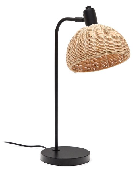 Čierna/v prírodnej farbe stolová lampa s ratanovým tienidlom (výška 56 cm) Damila – Kave Home