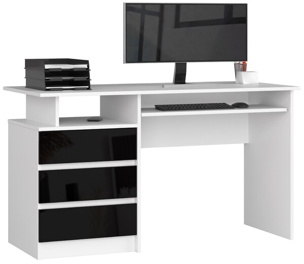 Ak furniture Volně stojící psací stůl CLP 135 cm bílý/černý lesk