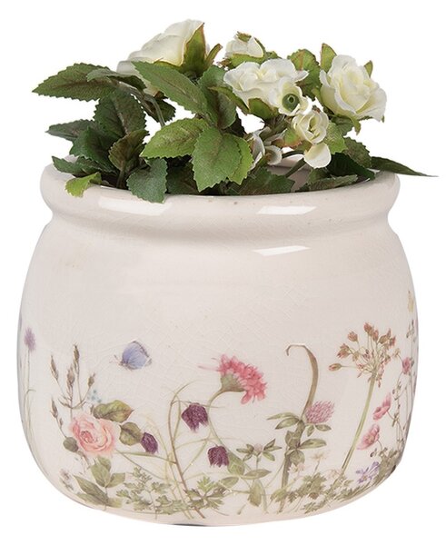 Keramický obal na kvetináč s lúčnymi kvetmi Flowers of Love S - Ø 12*10 cm - Clayre & Eef