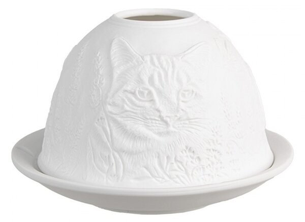 Biely porcelánový svietnik na čajovku mačička s mačiatkami Paollo - Ø 12*8 cm - Clayre & Eef