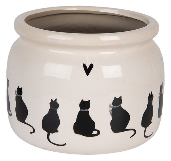 Béžový obal na kvetináč s mačkami a srdiečkom Dog&Cat L - Ø 20*15 cm - Clayre & Eef