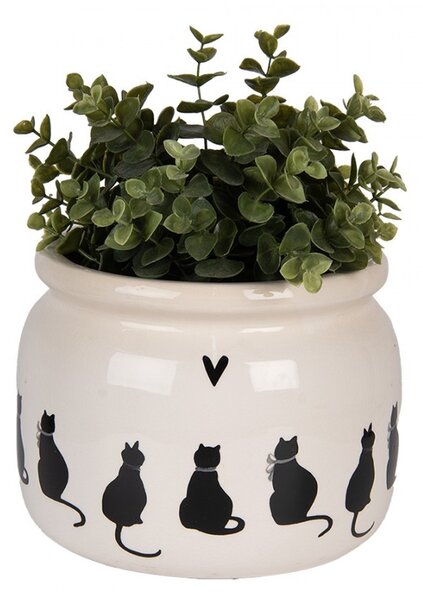 Béžový obal na kvetináč s mačkami a srdiečkom Dog&Cat L - Ø 20*15 cm - Clayre & Eef