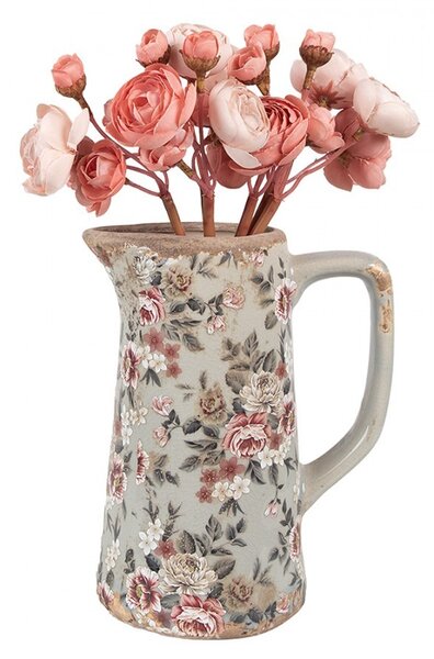 Decoration Can 16x11x20 Cm Grey Ceramic Flowers - 16*11*20 cm - Clayre & Eef