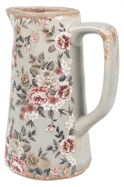 Decoration Can 16x11x20 Cm Grey Ceramic Flowers - 16*11*20 cm - Clayre & Eef