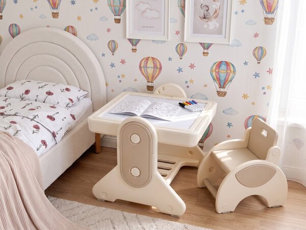 Detský stôl na hranie so stoličkou béžový HDPE multifunkčný hrací stolík pre deti detská izba