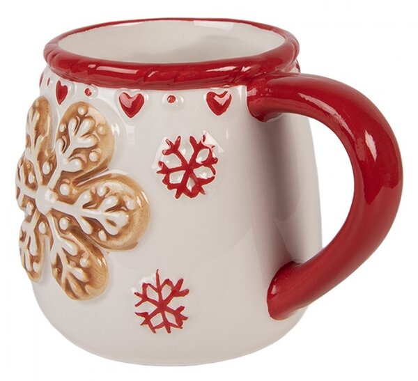 Biely vianočný keramický hrnček vločka Snowflakes - 13*10*10 cm / 375 ml - Clayre & Eef