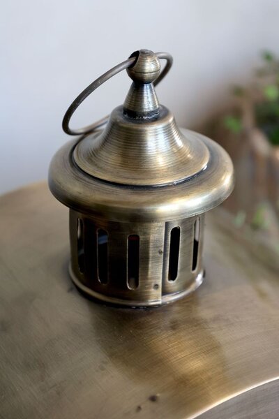 Mosadzná antik kovová lampáš v tvare domčeka Taello - 22*17*28 cm - Chic Antique
