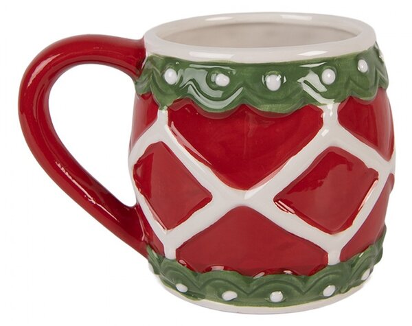Červeno-zelený vianočný keramický hrnček - 13*10*9 cm / 375 ml - Clayre & Eef