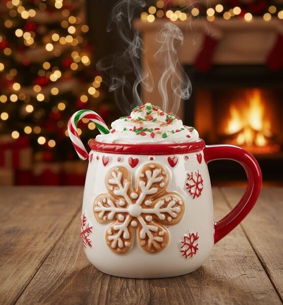 Biely vianočný keramický hrnček vločka Snowflakes - 13*10*10 cm / 375 ml - Clayre & Eef