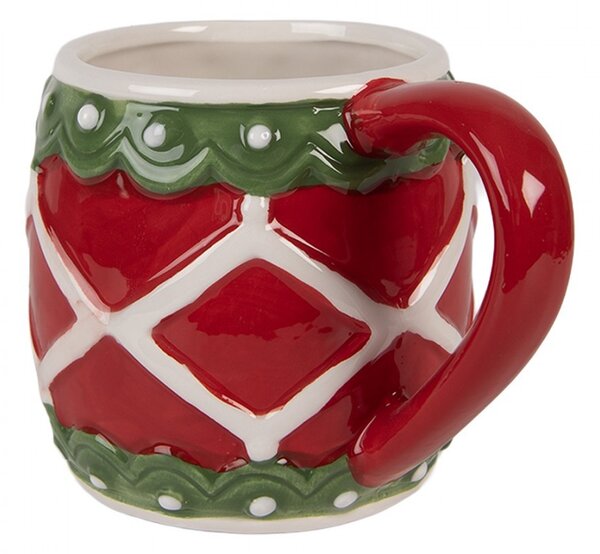 Červeno-zelený vianočný keramický hrnček - 13*10*9 cm / 375 ml - Clayre & Eef