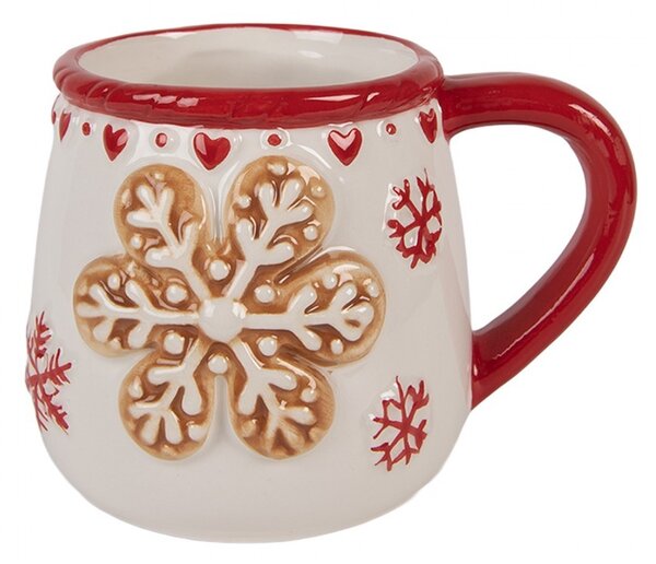 Biely vianočný keramický hrnček vločka Snowflakes - 13*10*10 cm / 375 ml - Clayre & Eef