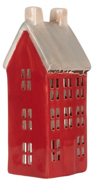 Červený keramický domček na čajovú sviečku Lamont - 7*7*18 cm - Clayre & Eef
