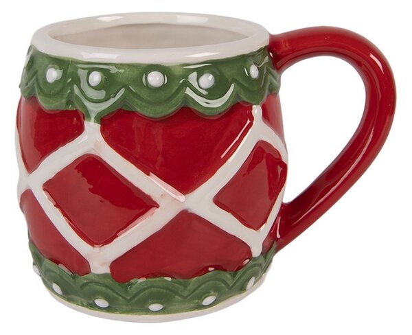 Červeno-zelený vianočný keramický hrnček - 13*10*9 cm / 375 ml - Clayre & Eef