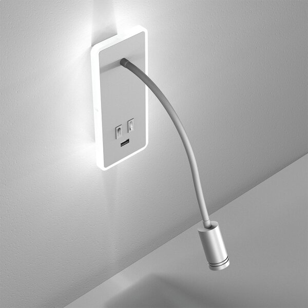 LED flexibilná nástenná lampička s USB BASE LED/8W+LED/2W/230V, biela