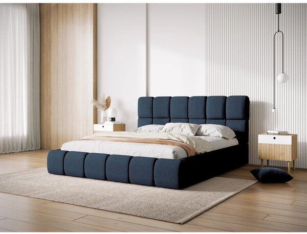 Tmavomodrá čalúnená dvojlôžková posteľ s úložným priestorom s roštom 180x200 cm Bellis – Micadoni Home