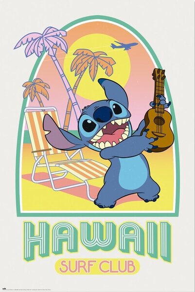 Plagát, Obraz - Stitch - Hawaii Club Surf, (61 x cm)