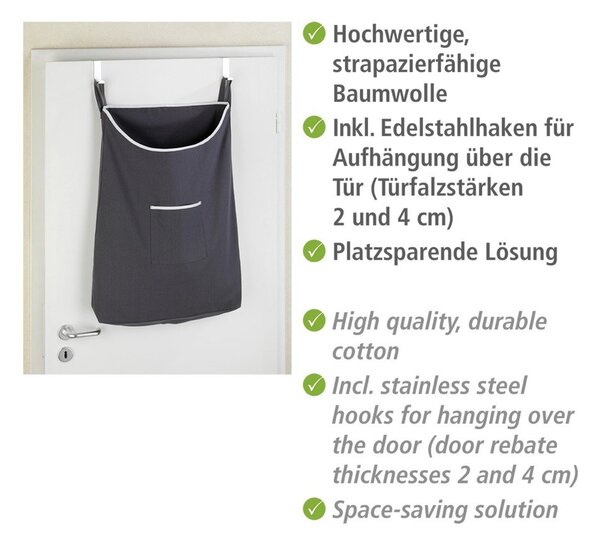 Sivý závesný kôš na bielizeň Wenko Door Laundry, 65 l