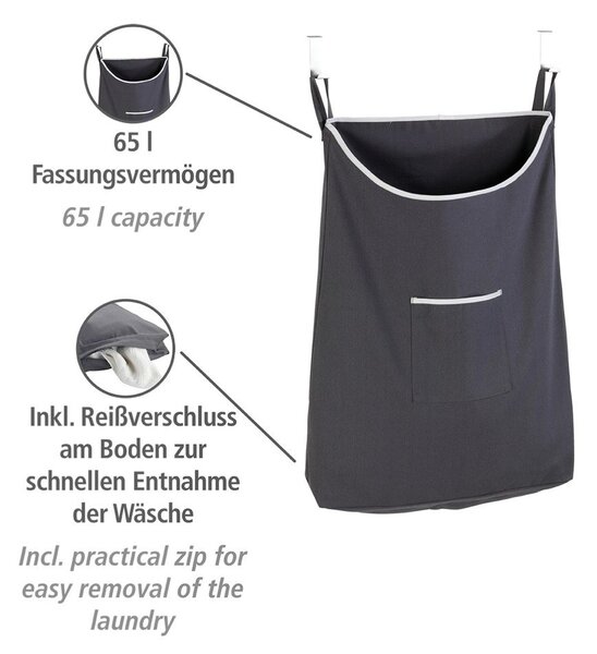 Sivý závesný kôš na bielizeň Wenko Door Laundry, 65 l