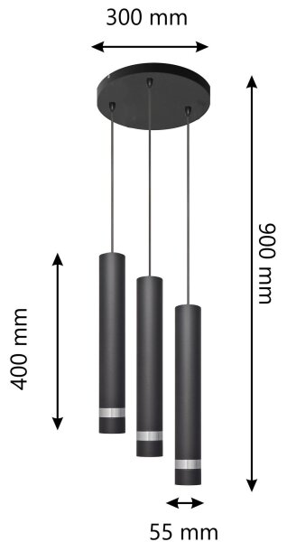 LED Luster na lanku TUBA 3xGU10/4,8W/230V čierna/chróm