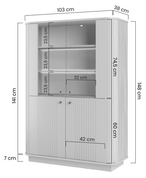 Vitrína Vesper 103 cm štvor­dverová na sokli - čierna / zlaté úchytky