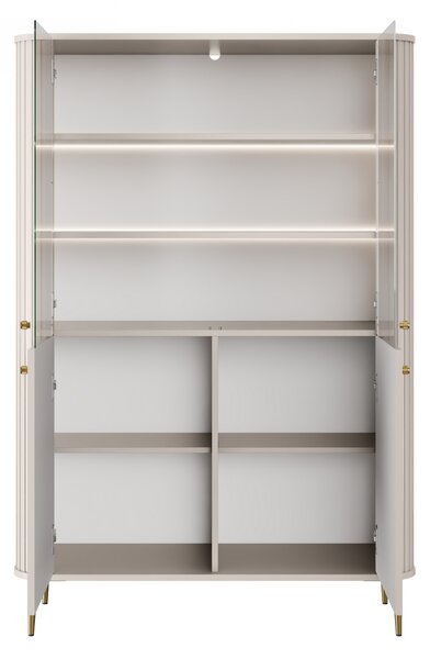 Vitrína Vesper 103 cm štvordverová - kašmír / zlaté nohy