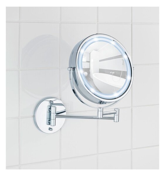 Kozmetické zrkadlo s osvetlením/zväčšovacie (5x) ø 17,5 cm Power-Loc Lumi – Wenko