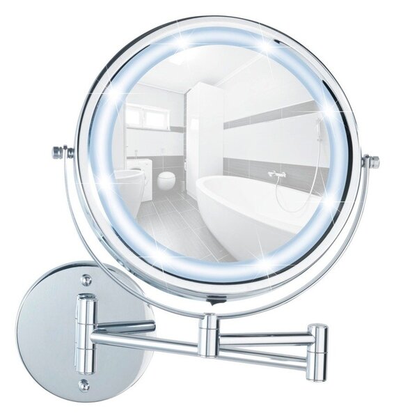 Kozmetické zrkadlo s osvetlením/zväčšovacie (5x) ø 17,5 cm Power-Loc Lumi – Wenko