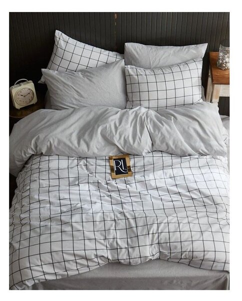 Biele 4-dielne predĺžené obliečky na dvojlôžko s plachtou 200x220 cm Geometric – Mila Home