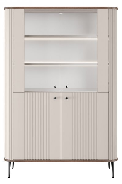 Vitrína Vesper 103 cm štvor­dverová - kašmír / orech / čierne nohy