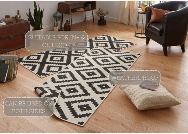 Čierno-krémový vonkajší koberec NORTHRUGS Malta, 80 x 250 cm