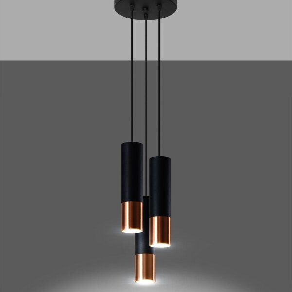 Sollux SL.0949 - Luster na lanku LOOPEZ 3xGU10/10W/230V guľatý čierna/meď