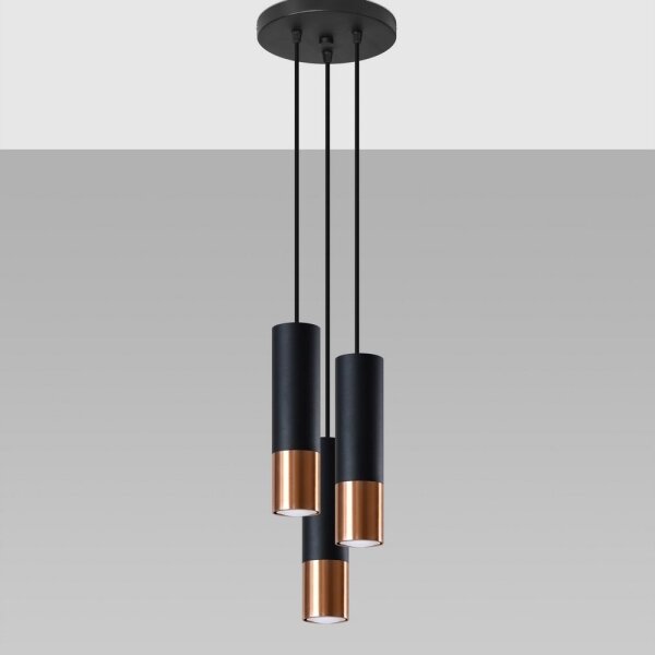 Sollux SL.0949 - Luster na lanku LOOPEZ 3xGU10/10W/230V guľatý čierna/meď
