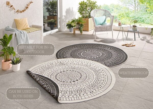 Čierno-krémový vonkajší koberec NORTHRUGS Porto, ⌀ 140 cm