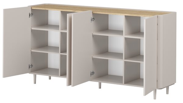 Komoda Elivo 200 cm štvordverová na nožičkách - kašmír / olejovaný dub