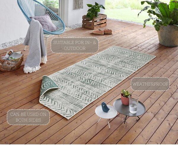 Zeleno-krémový vonkajší koberec NORTHRUGS Biri, 80 x 350 cm