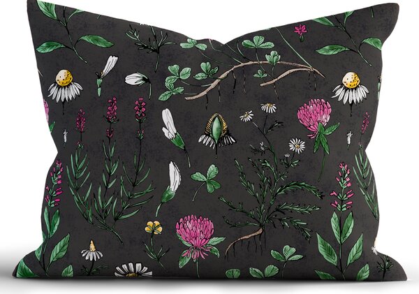 Bavlnená obliečka na vankúš Renforcé 70 × 90 cm - Herbár čierny