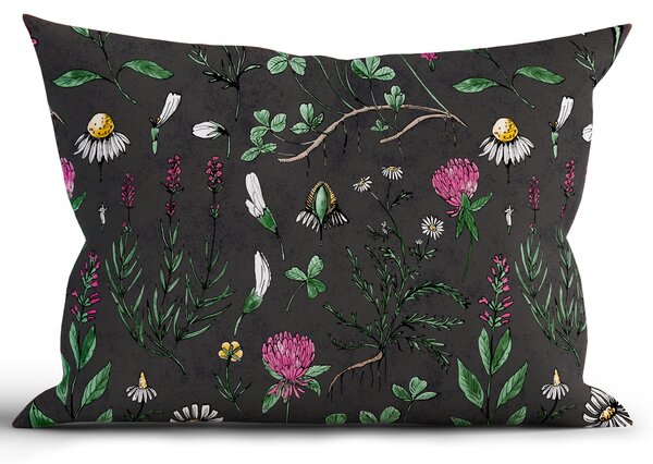 Bavlnená obliečka na vankúš Renforcé 40 × 60 cm - Herbár čierny