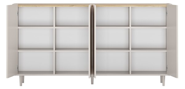 Komoda Elivo 200 cm štvordverová na nožičkách - kašmír / olejovaný dub