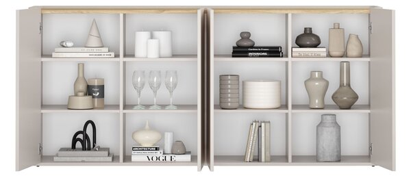 Komoda Elivo 200 cm štvordverová - kašmír / olejovaný dub
