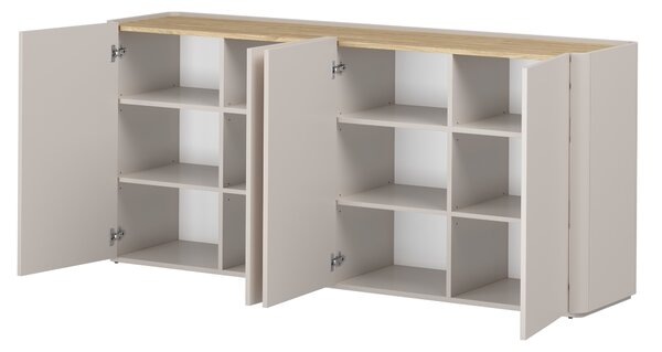Komoda Elivo 200 cm štvordverová - kašmír / olejovaný dub