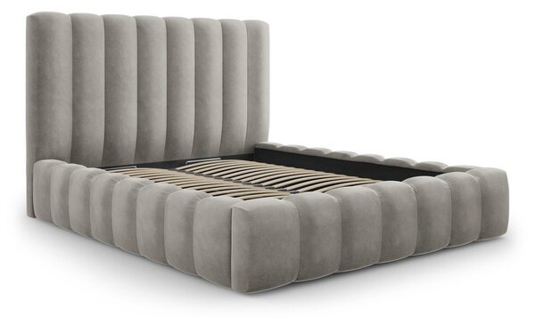 Svetlosivá čalúnená dvojlôžková posteľ s úložným priestorom s roštom 180x200 cm Kelp – Micadoni Home