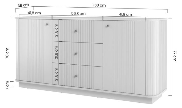 Komoda Vesper 160 cm so zásuvkami na sokli - čierna / zlaté úchyty