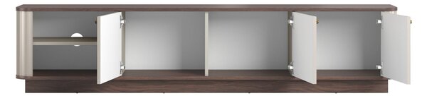 TV skrinka Vespera 3D 187 cm na sokli - kašmírová / orech / zlatá