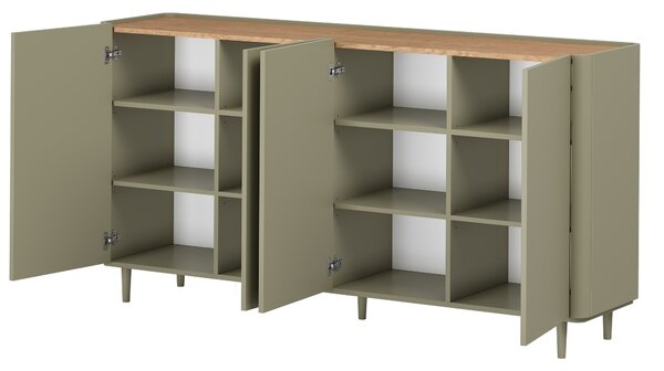Komoda Elivo 200 cm štvordverová na nožičkách - eukalyptus / dub baltic dune